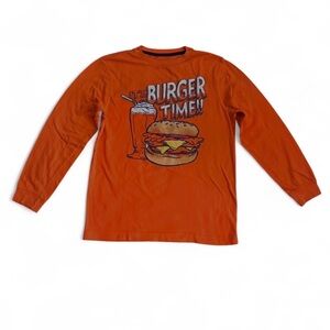 Old Navy Kids L (10-12) Burger Time Graphic Long Sleeve Tee Orange